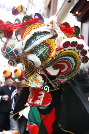 LONDON - January 29, 2012: Performers, lion dance, take part in the celebration of Chinese New Year. Various traditional performance attract thousands of people to the street. 
のeditorial素材