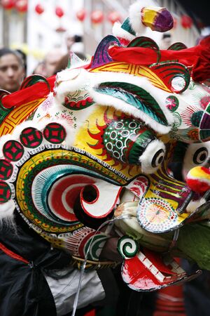LONDON - January 29, 2012: Performers, lion dance, take part in the celebration of Chinese New Year. Various traditional performance attract thousands of people to the street. 
のeditorial素材