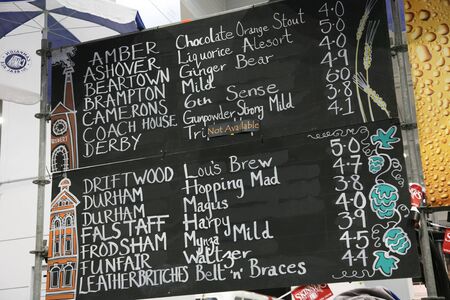 London, UK - August 05, 2010: Beer list of The Great British Beer Festival, 2010, at Earls Court, Britain's biggest beer festival. Visitors can try wide range of real ales, ciders, perries and international beers.



のeditorial素材