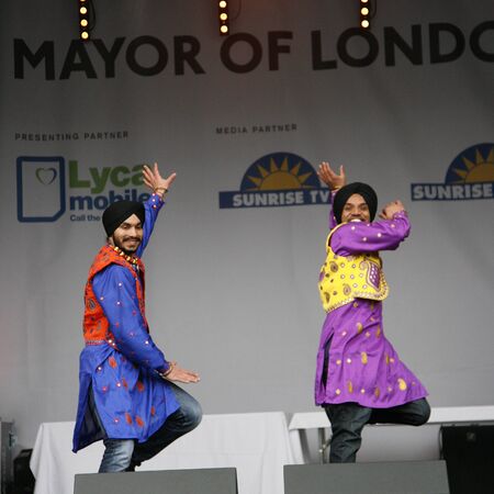 London, UK - May 6, 2012: Performers take part in the festival of Vaisakhi, celebrating the birth of the Sikhs, celebrated across northern India especially Punjab region, in Trafalgar Square, London. 
のeditorial素材