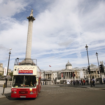 London, UK - August 19, 2010: Trafalgar Square, City of Westminster, public space, tourist attraction. As one of the most popular tourist attraction in London have more than fifteen million visitors a year.  のeditorial素材