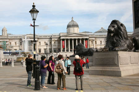 London, UK - August 19, 2010: Trafalgar Square, City of Westminster, public space, tourist attraction. As one of the most popular tourist attraction in London have more than fifteen million visitors a year.  のeditorial素材