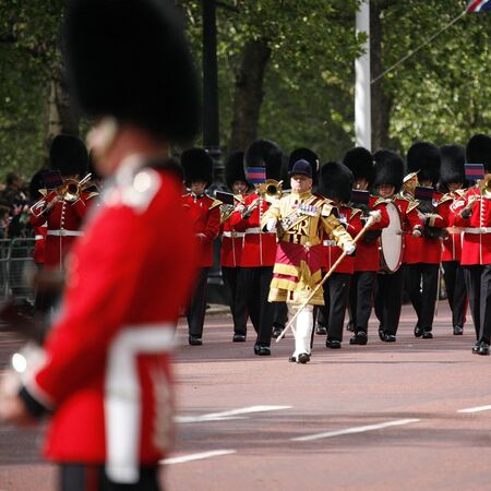 London, UK - June 16, 2012: Queen's Bands at Queen's Birthday Parade. Queen's Birthday Parade take place to Celebrate Queen's Official Birthday in every June in London. 

のeditorial素材