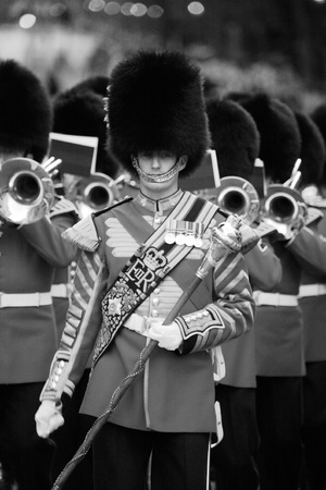 London, UK - June 13, 2012: Massed Bands at Beating Retreat 2012. Beating Retreat is a military ceremony takes place on Horse Guard Parade in White Hall, London. This ceremony is performed by military band like bands of the Foot Guards and Household Cavalのeditorial素材