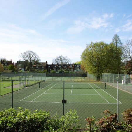 Local Community Tennis Court View on a sunny dayのeditorial素材