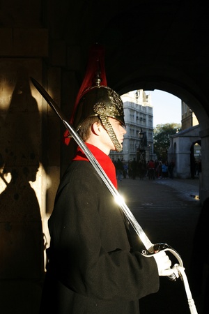 London, UK - November 2, 2012: Queen's Guard, cavalry, at Horse Guard Parade. The Queen's Guard is the contingents of infantry and cavalry soldiers charged with guarding the official royal residences.
のeditorial素材