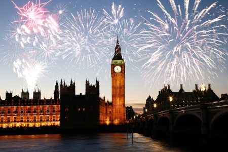 Fireworks over Big Ben seen from Parliament Square, at Night のeditorial素材