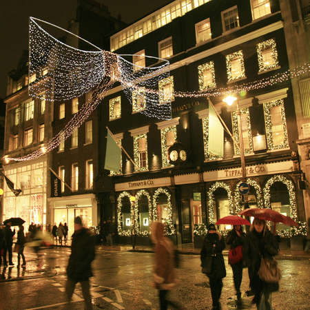 London, UK - December 16, 2010: Street Night View of Bond Street with Christmas Decoration. Bond Street is one of the most famous shopping street in London and also famous for it's beautiful Christmas Decoration.  のeditorial素材