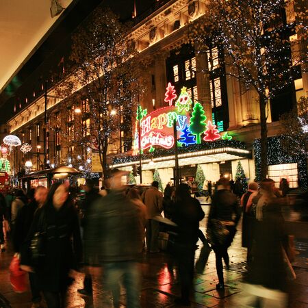 London, UK - November 21, 2010: Street Night View of Oxford Street with Christmas Decoration. Oxford Street is one of the most famous shopping street in London and also famous for it's beautiful Christmas Decoration.  のeditorial素材