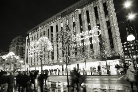 London, UK - November 21, 2010: Street Night View of Oxford Street with Christmas Decoration. Oxford Street is one of the most famous shopping street in London and also famous for it's beautiful Christmas Decoration.  のeditorial素材