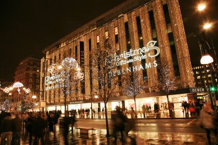 London, UK - November 21, 2010: Street Night View of Oxford Street with Christmas Decoration. Oxford Street is one of the most famous shopping street in London and also famous for it's beautiful Christmas Decoration.  のeditorial素材