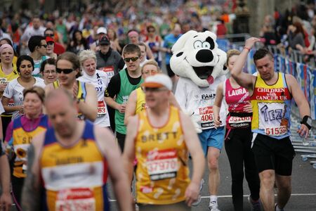 London, UK - April 21, 2013: Participant wearing funny costume in the crowds of runners of London Marathon. The London Marathon is next to New York, Berlin, Chicago and Boston to the World Marathon Majors, the Champions League in the marathon.
のeditorial素材