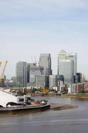 London , UK - May 26, 2013:  London Skyline, seen from the Emirates Air Line cable car, inclouding Canary Wharf's skyscrapers, across the River Thames in London.
のeditorial素材
