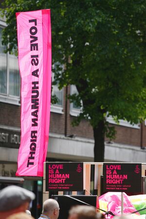 London, UK - June 29, 2013: Pickets and Placard in London's Gay Pride, people present, estimated 25,000 people took part in the march, Parade to support gay rights.
のeditorial素材