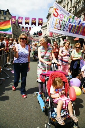 London, UK - June 29, 2013: People, family group with children,  take part in London's Gay Pride, also called London Pride, estimated 25,000 people took part in the march, Parade to support gay rights.
のeditorial素材