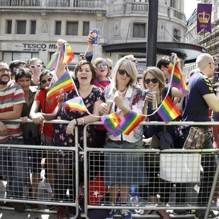 London, UK - June 29, 2013: Supporters watch and cheer London's Gay Pride participants, estimated 25,000 people took part in the march, Parade to support gay rights.
のeditorial素材