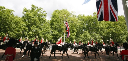 London, UK - June 15, 2013: The parade, Household Cavalrys present, marching at Queen's Birthday Parade. Queen's Birthday Parade take place to Celebrate Queen's Official Birthday in every June in London. 
のeditorial素材