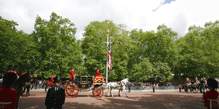 London, UK - June 15, 2013: The parade, the royal coach present, marching at Queen's Birthday Parade. Queen's Birthday Parade take place to Celebrate Queen's Official Birthday in every June in London. 
のeditorial素材