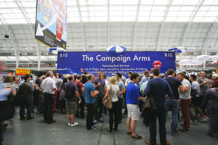 London, UK - August 17, 2013: The Great British Beer Festival, 2013, people present, at Kensington...