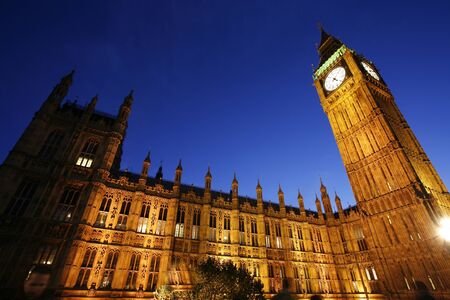 Big Ben, Palace of Westminster, seen from Westminster Bridge at Night 
