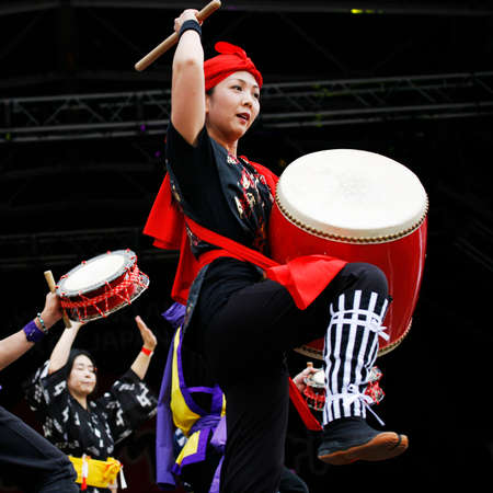 London, UK - October 5, 2013: Participants, Okinawa Sanshinkai Team at 2013 London Japanese Matsuri (festival), various of activities to keep all ages happy at the Japan Matsuri Festival at Trafalgar Square. 
のeditorial素材
