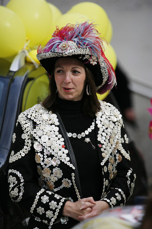 London, UK - September 29, 2013: Participants at 2013 Pearly Kings and Queens, wearing clothes decorated with commonly called pearl, charitable tradition of working class culture, Harvest Festival. 
のeditorial素材