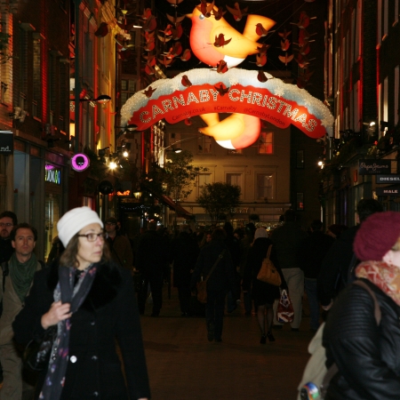 London, UK - November 21, 2013: Christmas Lights Display on Carnaby Street in London, people present. The modern colourful Christmas lights attract and encourage people to the street. 
のeditorial素材