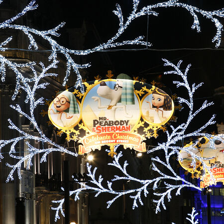 London, UK - December 4, 2013: Christmas Lights Display on Regent  Street in London. The modern colourful Christmas lights attract and encourage people to the street. 
のeditorial素材