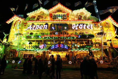 London, UK - November 26, 2013: Night scene of Hyde Park's winter wonder land, People can enjoy the rides and attractions in the famous Winter wonderland, take place yearly, at Hyde park, Londonのeditorial素材