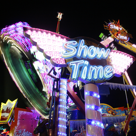 London, UK - November 26, 2013: Night scene of Hyde Park's winter wonder land, People can enjoy the rides and attractions in the famous Winter wonderland, take place yearly, at Hyde park, Londonのeditorial素材
