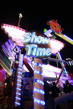 London, UK - November 26, 2013: Night scene of Hyde Park's winter wonder land, People can enjoy the rides and attractions in the famous Winter wonderland, take place yearly, at Hyde park, Londonのeditorial素材