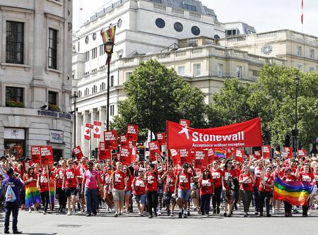 London - June 27, 2015: People take part in London's Gay Pride, 2015 Worldpride, estimated 25,000 people took part in the march, Parade to support gay rights.のeditorial素材