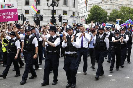 London - June 27, 2015: People take part in London's Gay Pride, 2015 Worldpride, estimated 25,000 people took part in the march, Parade to support gay rights.のeditorial素材