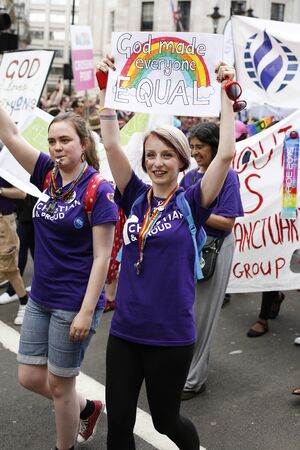 London - June 27, 2015: People take part in London's Gay Pride, 2015 Worldpride, estimated 25,000 people took part in the march, Parade to support gay rights.のeditorial素材