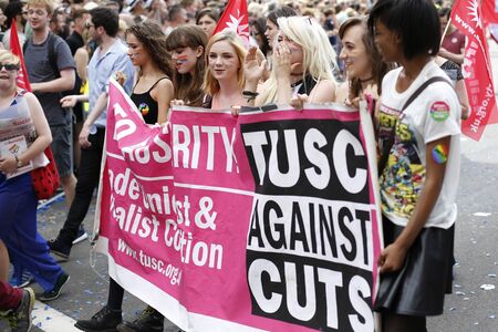 London - June 27, 2015: People take part in London's Gay Pride, 2015 Worldpride, estimated 25,000 people took part in the march, Parade to support gay rights.のeditorial素材