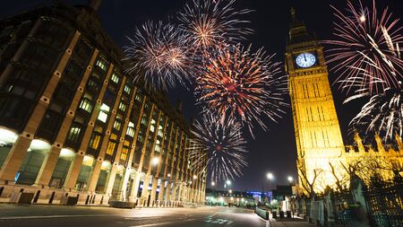 2015, Fireworks over Big Ben at midnightのeditorial素材