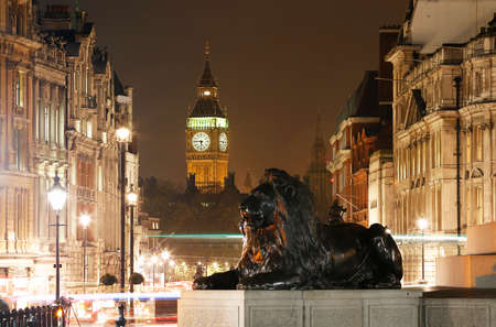 London Night View, include Big Ben, Lion Statue, seen from Trafalgar Squareのeditorial素材