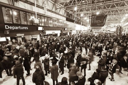 London, UK - January 20, 2016: Inside view of Waterloo Station, since 1848, central London railway terminus, busiest railway terminus, served 91 million passenger between 2010 - 2011.のeditorial素材