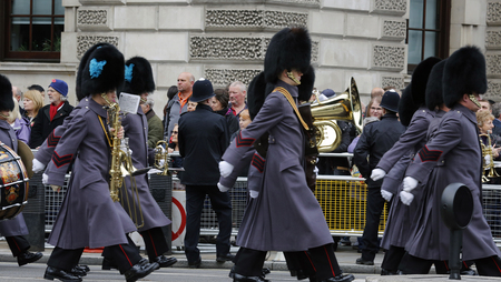London, UK - November 8, 2015: People take part in Remembrance Day, Poppy Day or Armistice Day, nearst Sunday of 11 every Nov, observed by Commonwealth of Nations, to remember armed forces who have died since First World War.のeditorial素材