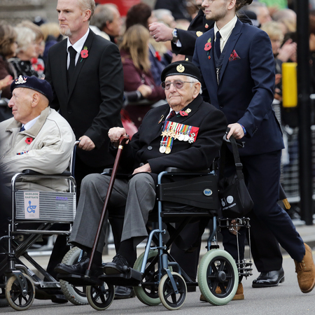 London, UK - November 8, 2015: People take part in Remembrance Day, Poppy Day or Armistice Day, nearst Sunday of 11 every Nov, observed by Commonwealth of Nations, to remember armed forces who have died since First World War.のeditorial素材