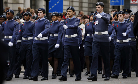 London, UK - November 8, 2015: People take part in Remembrance Day, Poppy Day or Armistice Day, nearst Sunday of 11 every Nov, observed by Commonwealth of Nations, to remember armed forces who have died since First World War.のeditorial素材