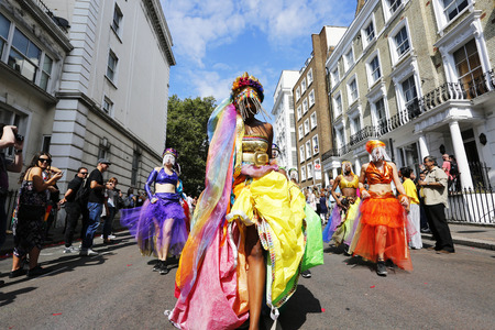 London , UK - Aug 29, 2016: Performers take part in the second day of Notting Hill Carnival, largest in Europe. Carnival takes place over two days in every August.のeditorial素材