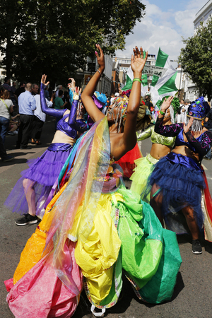 London , UK - Aug 29, 2016: Performers take part in the second day of Notting Hill Carnival, largest in Europe. Carnival takes place over two days in every August.のeditorial素材