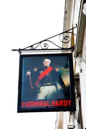 London, UK - October 13, 2012: English pub sign, Public house, known as pub, is focal point of community. Pub business, now about 53,500 pubs in UK, has been declining every year.のeditorial素材