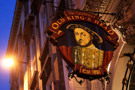 London, UK - April 13, 2006: English pub sign, Public house, known as pub, is focal point of community. Pub business, now about 53,500 pubs in UK, has been declining every year.のeditorial素材