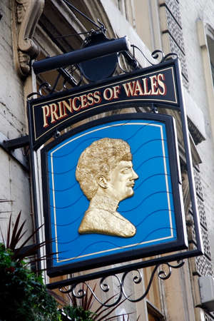 London, UK - March 22, 2012: English pub sign, Public house, known as pub, is focal point of community. Pub business, now about 53,500 pubs in UK, has been declining every year.のeditorial素材