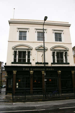 London, UK - May 08, 2010: Outside view of pub, for drinking and socializing, focal point of community. Pub business, now about 53,500 pubs in the UK, has been declining every year.のeditorial素材