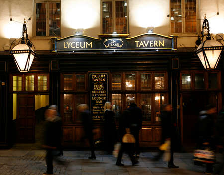 London, UK - March 07, 2014: Outside view of pub, for drinking and socializing, focal point of community. Pub business, now about 53,500 pubs in the UK, has been declining every year.のeditorial素材