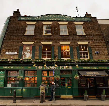 LONDON - NOV 25: Exterior of pub, for drinking and socializing, focal point of the community, on Nov 25, 2018, London, UK. Pub business, now about 53,500 pubs in UK, has been declining every year.のeditorial素材