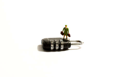 number lock and traveler with suitcase detail with white background